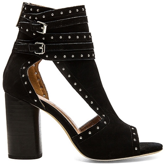 RAYE x Revolve | Matty Black Suede Studded Cuff Peep toe heel women’s 7.5 - Picture 1 of 11